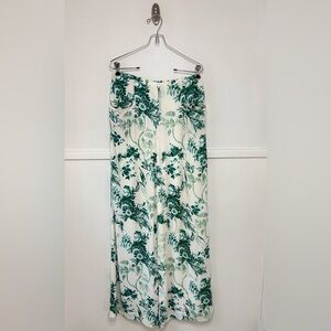 Anthropologie ett:twa Christina Green and White Foral Print Wide Leg Pants NWT